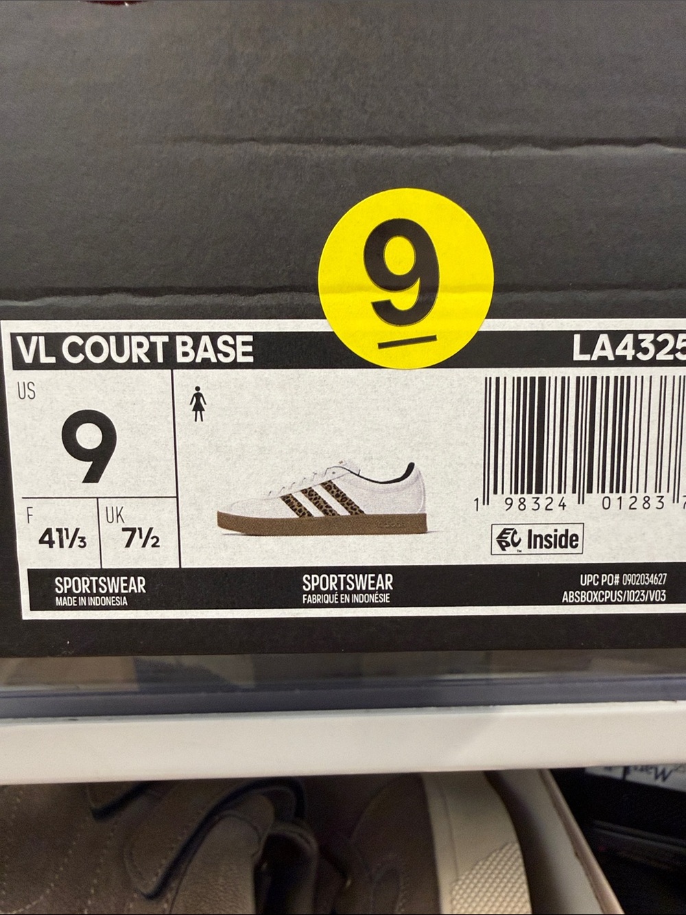 adidas VL Court Base Women’s Sneakers in White with Cheetah print stripes